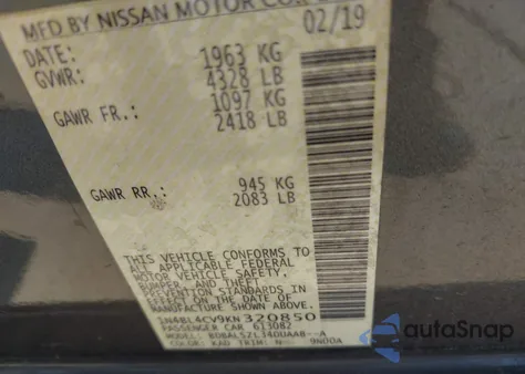 2019 Nissan Altima 2.5 Sr from USA, damaged, VIN 1N4BL4CV9KN320850